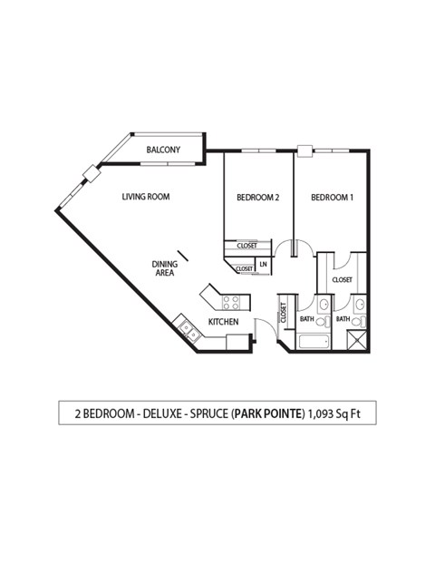 Floor plan for 2 beds, 1.8 baths, 1093 sqft